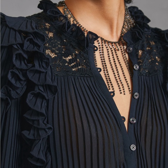 By Anthropology Pleated Raffled Blouse - Picture 4 of 5